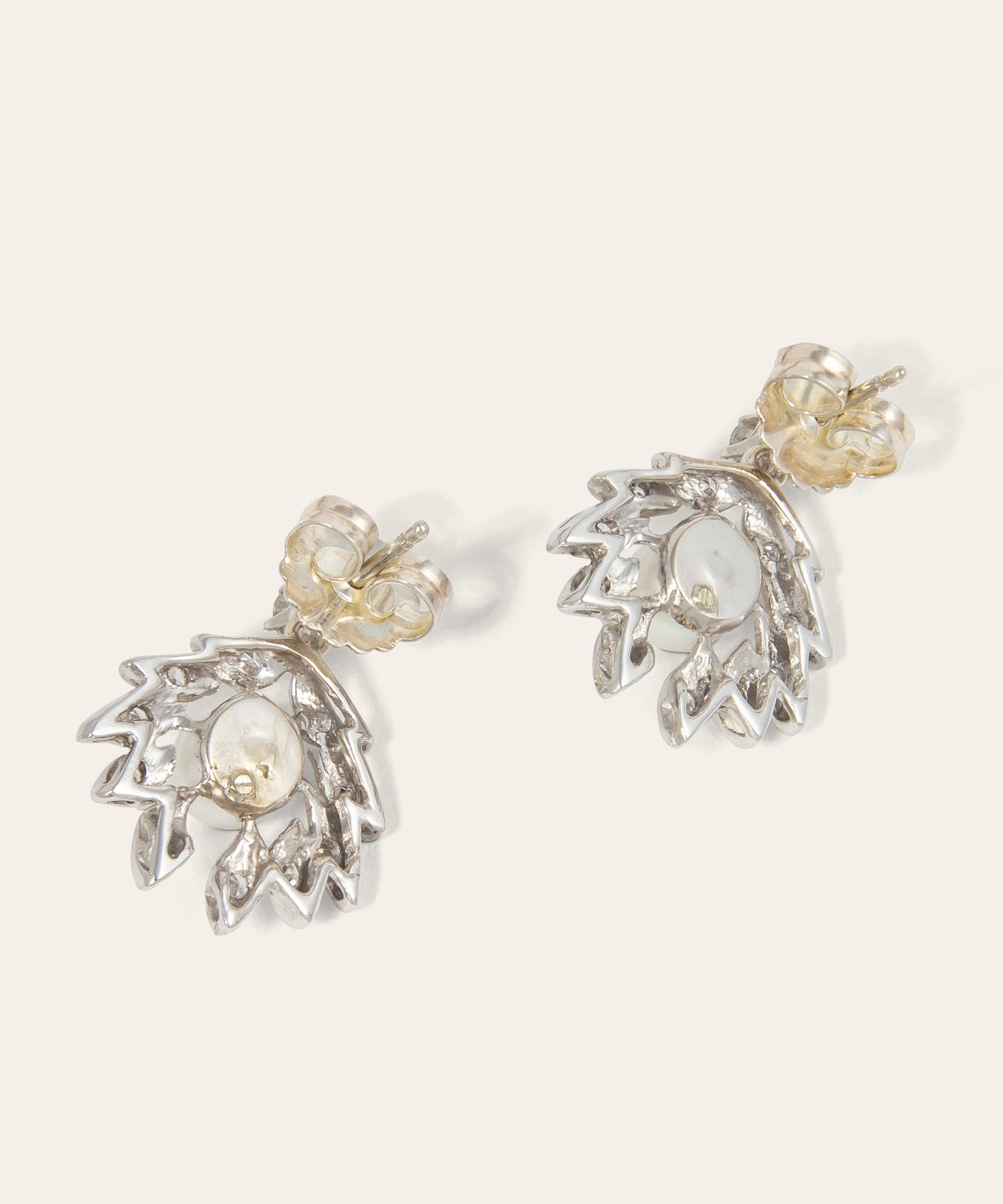 Vintage White Gold Akoya Pearl & Diamond Stud Earrings
