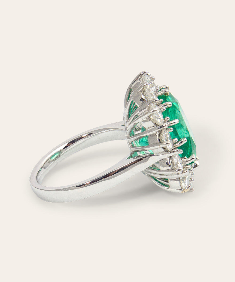 Vintage Emerald, Diamond, 18ct Yellow and White Gold Ring