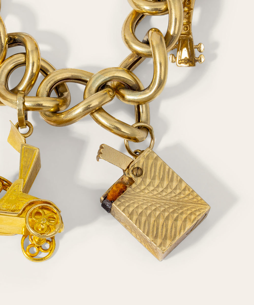 Vintage 9ct & 18ct Curb-Link Charm Bracelet