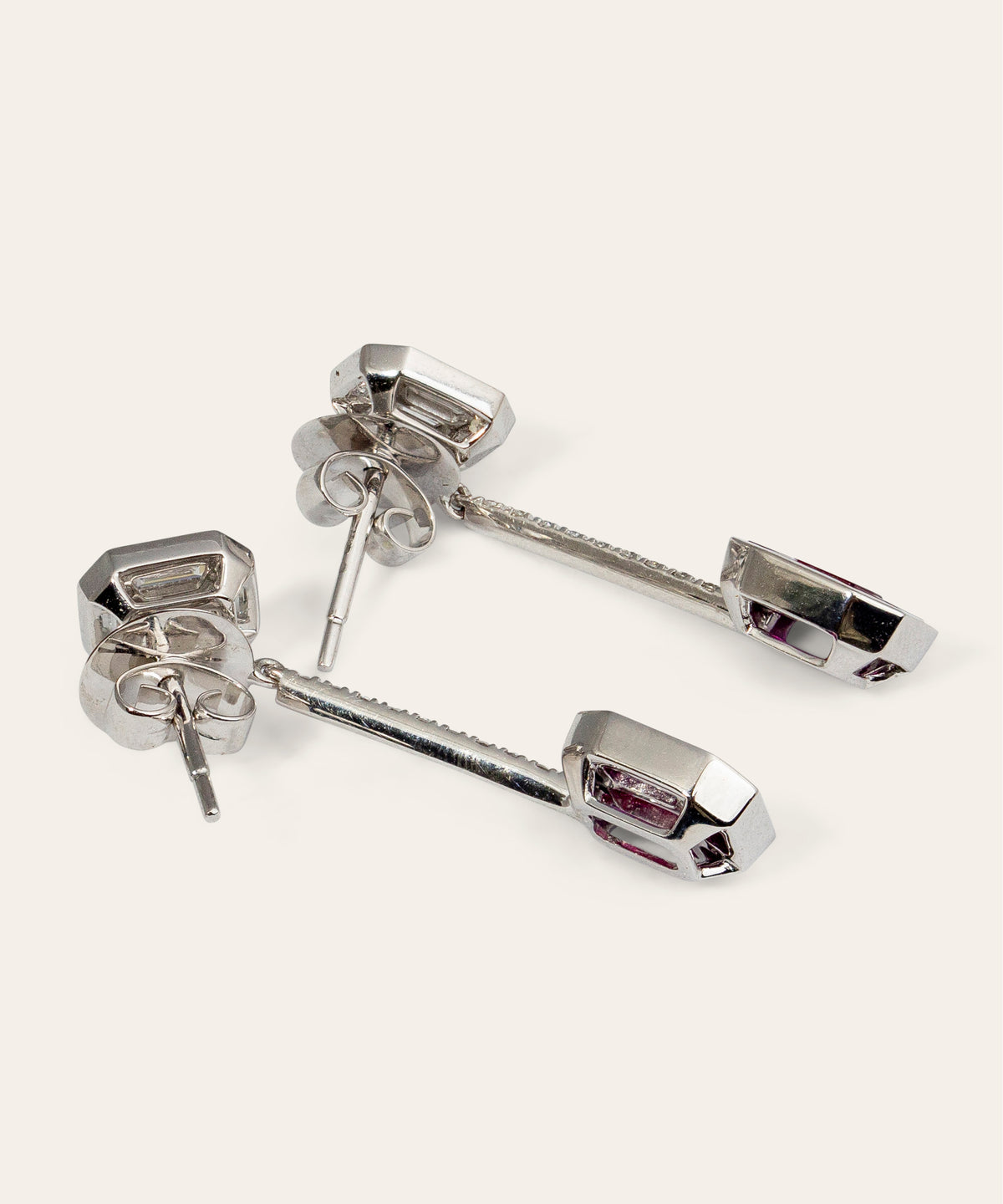 Modern Ruby & Diamond 18ct White Gold Earrings