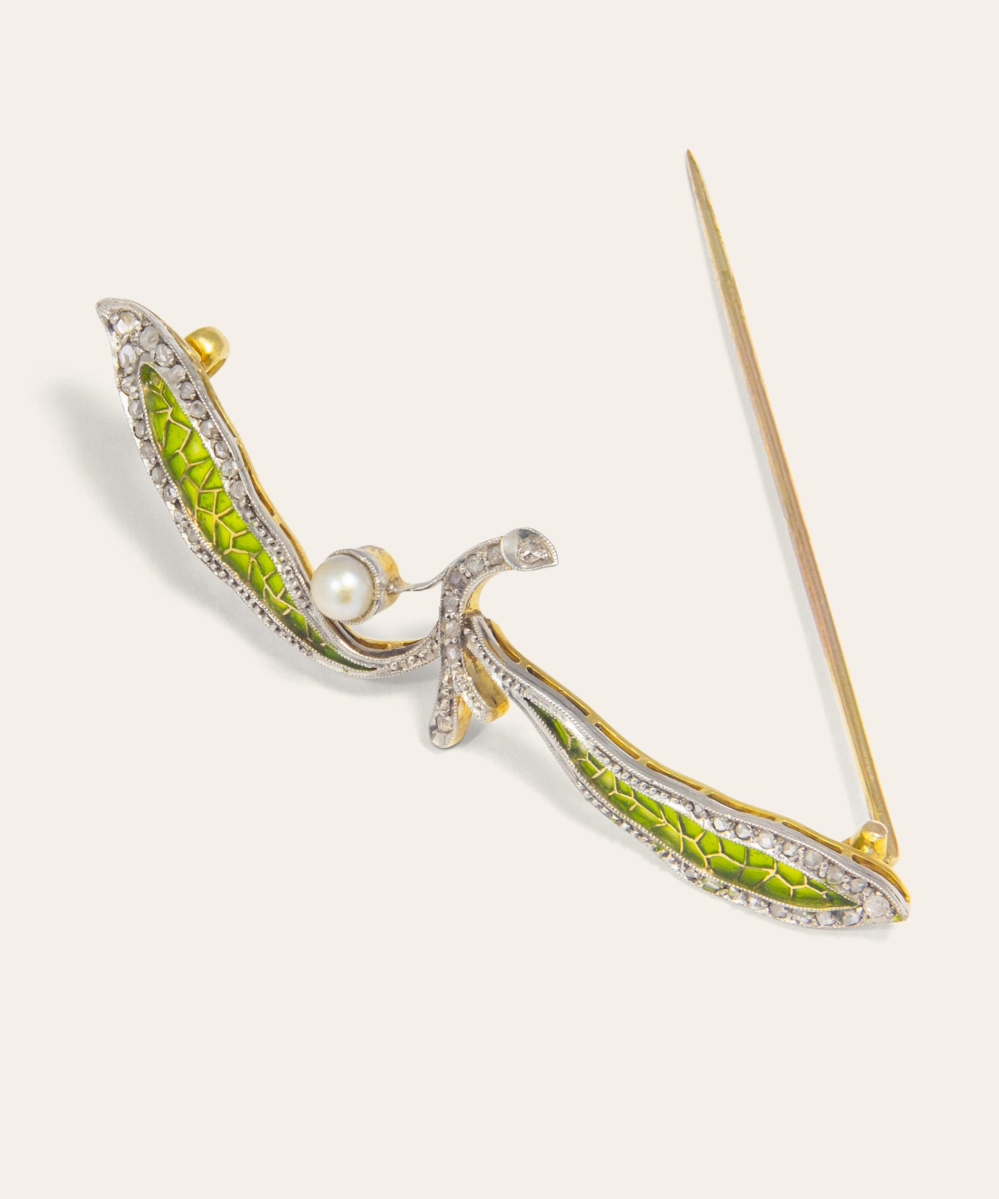 Vintage Platinum & Yellow Gold Plique-à-jour Diamond Enamel Brooch