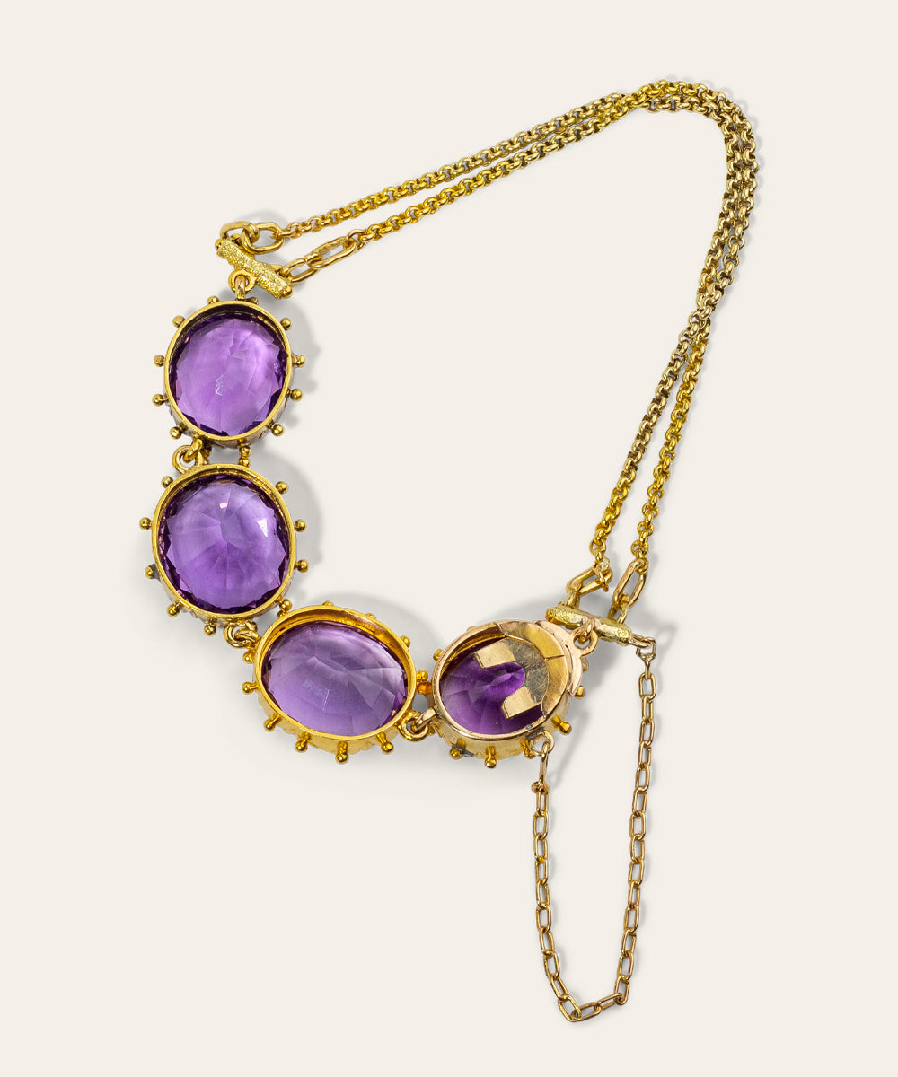 Antique Handcrafted Yellow Gold and Amethyst Bracelet