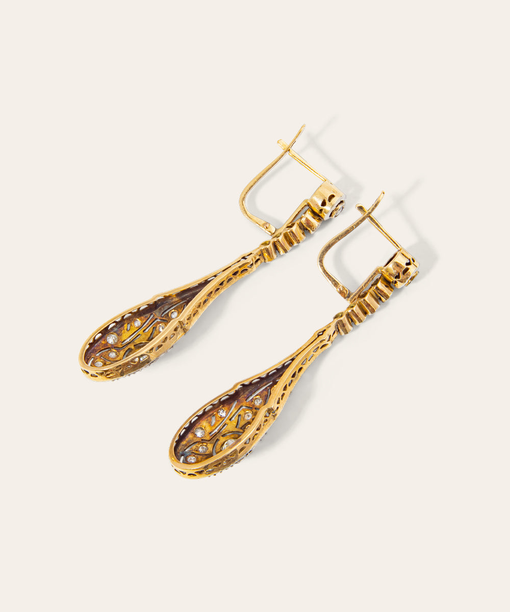 Antique Platinum and Diamond Drop Earrings