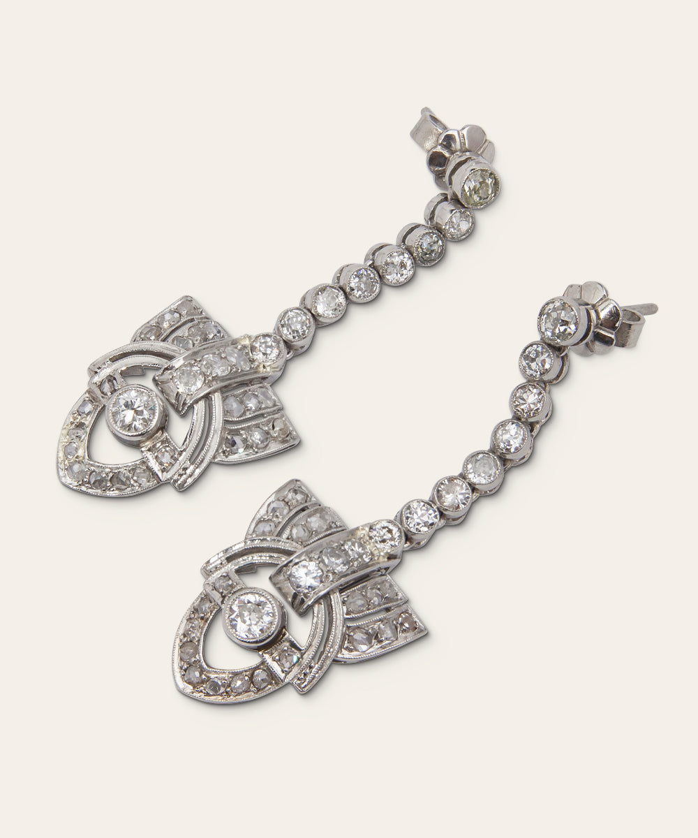 Art Deco Platinum & Diamond Drop Earrings