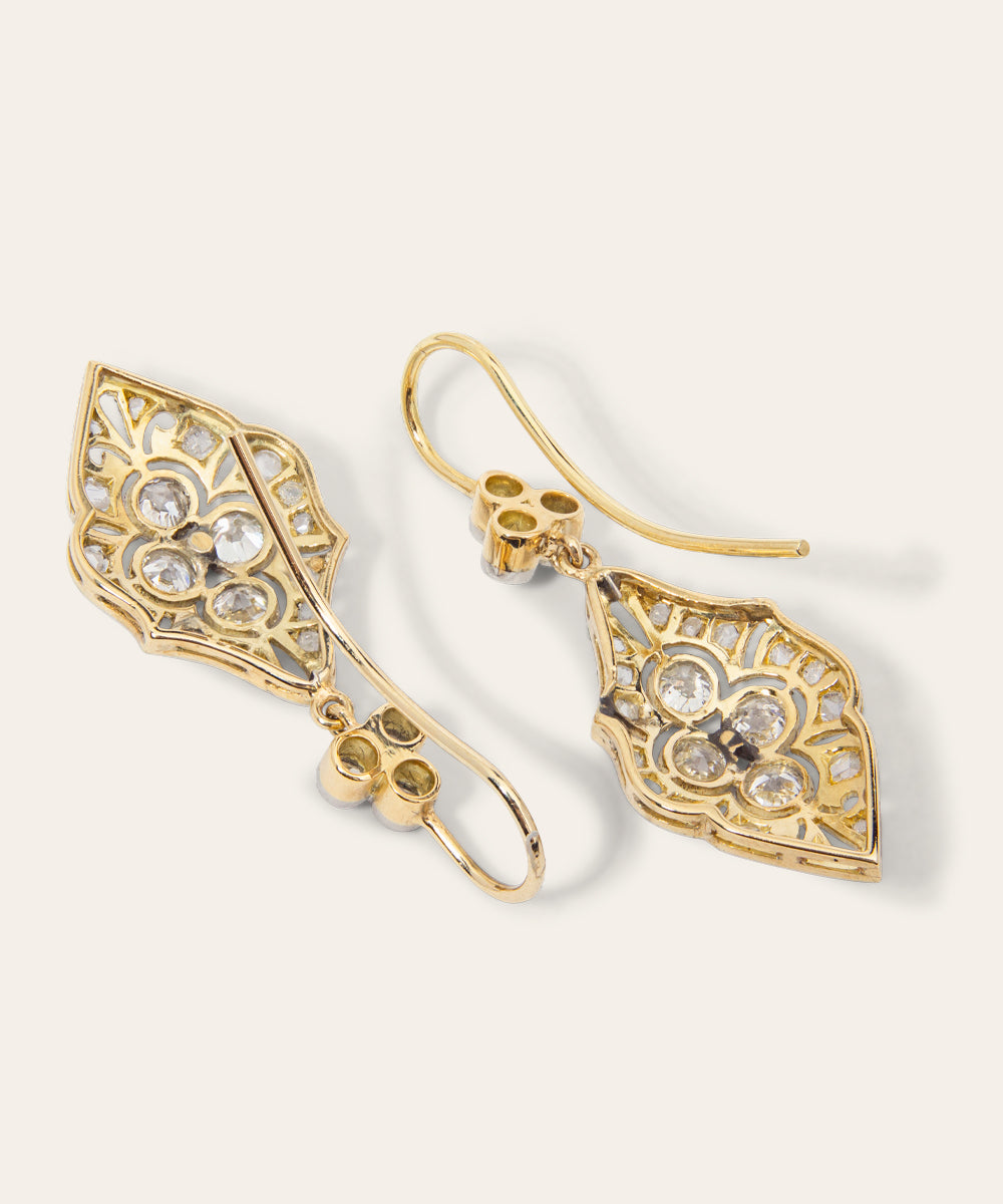 Antique Platinum & Diamond Drop Earrings