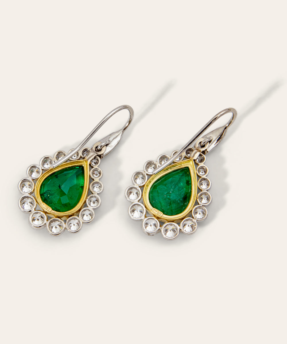 Pair of Emerald and Diamond Drop Earrings