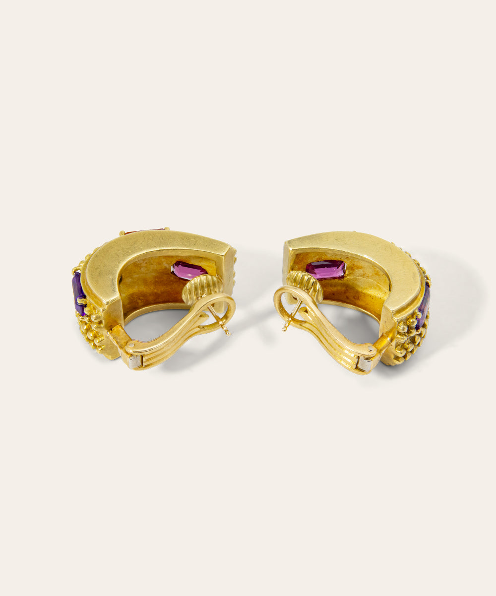 Vintage Yellow Gold and Semi-Precious Stone Clip Earrings