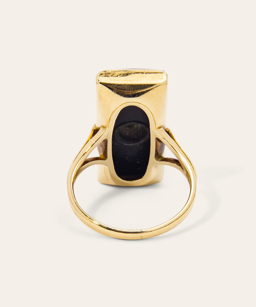 Antique Yellow Gold, Diamond & Onyx Ring