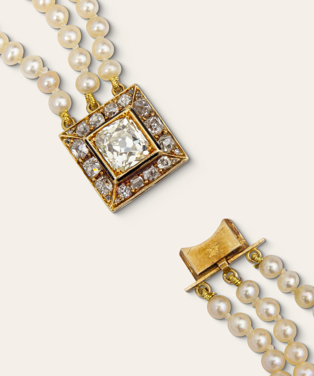 Antique Diamond & Akoya Pearl Choker Necklace
