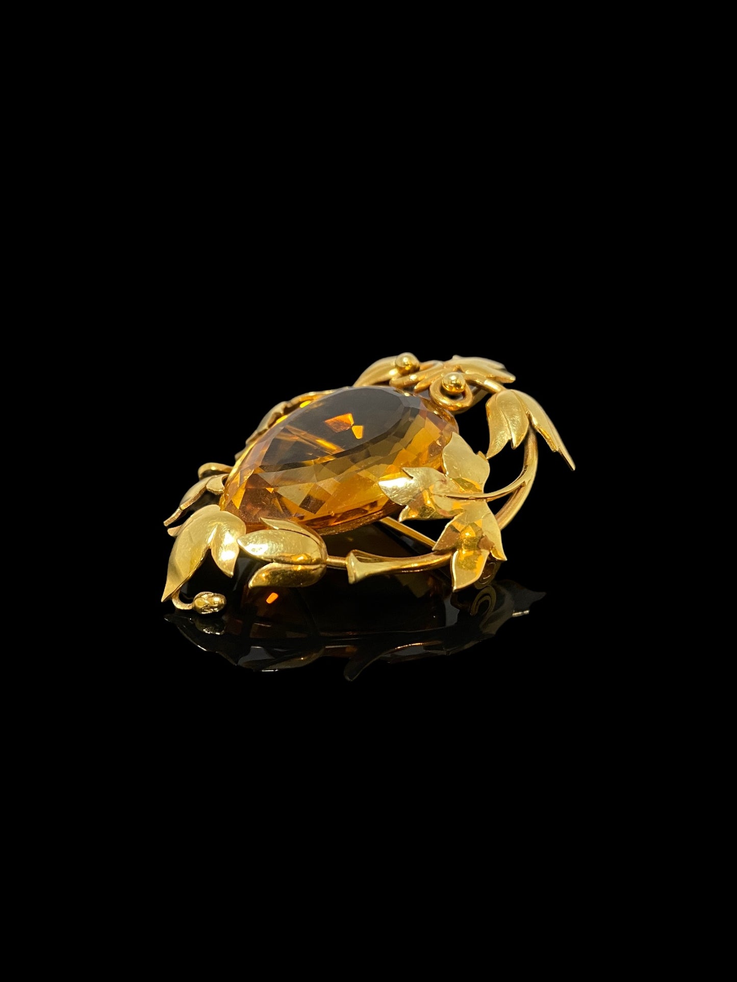 Vintage Yellow Gold Citrine Autumn Leaf Dress Brooch