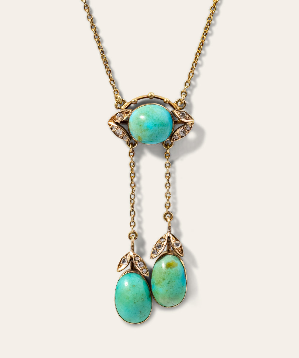 Art Nouveau Gold and Turquoise Pendant