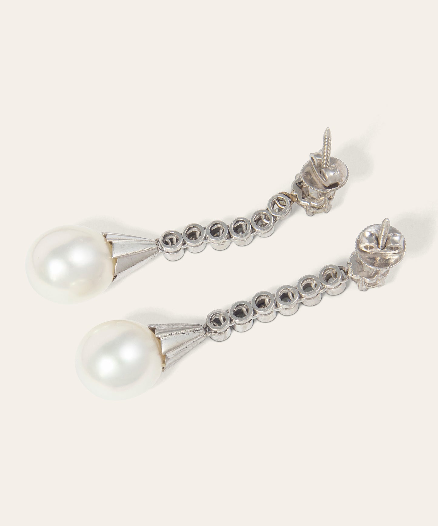 Vintage Platinum Pearl & Diamond Drop Earrings