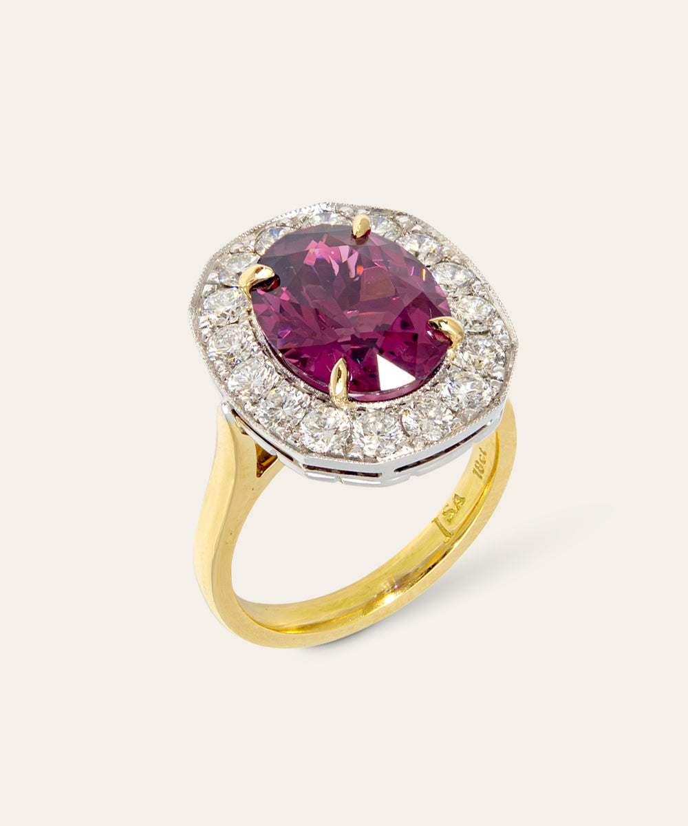 Red Spinel, Diamond, 18ct White & Yellow Gold Ring