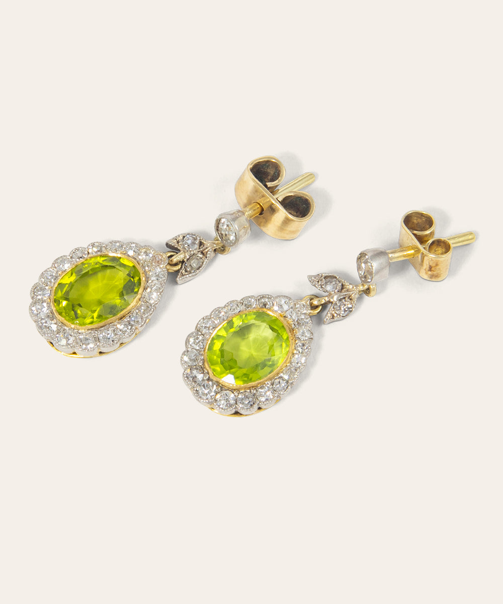 Edwardian Diamond and Peridot Drop Earrings