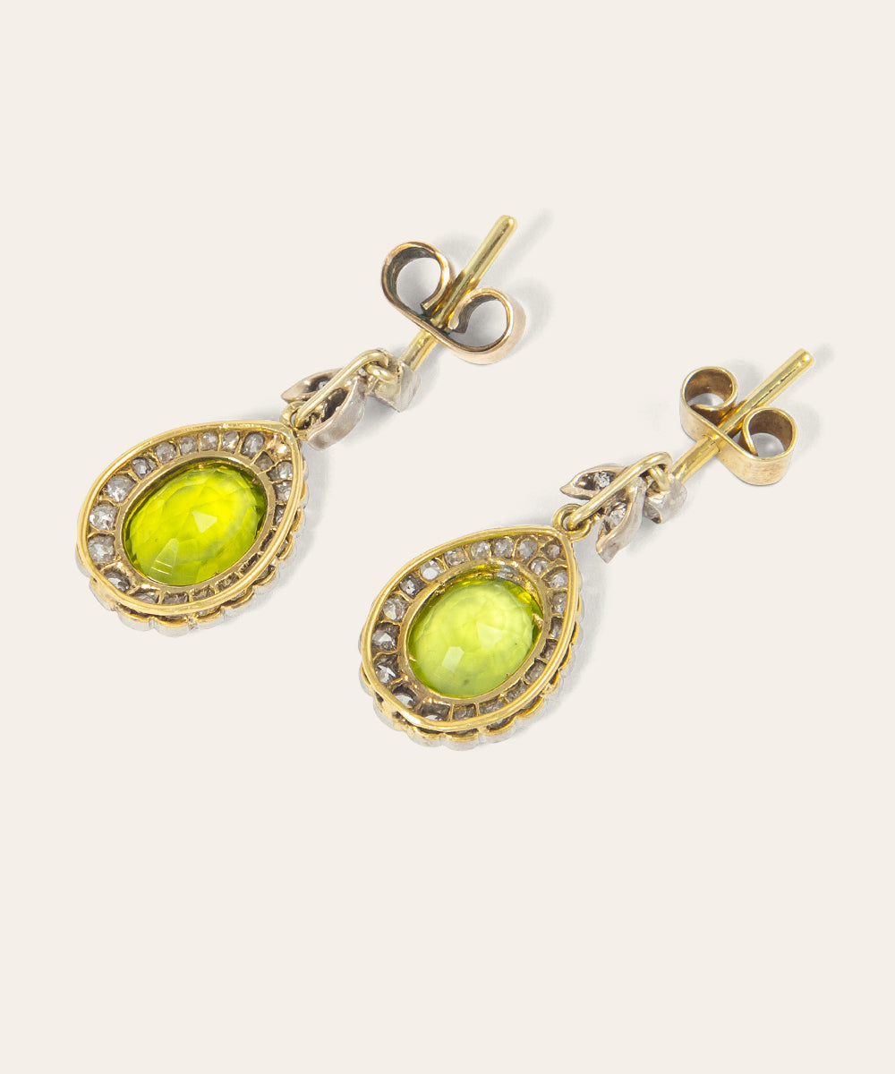Edwardian Diamond and Peridot Drop Earrings