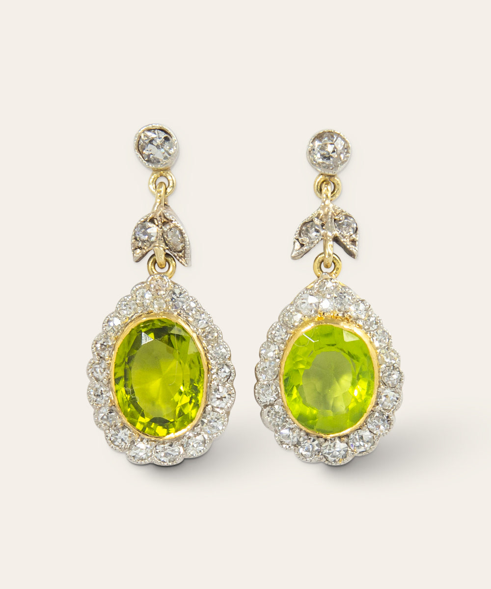 Edwardian Diamond and Peridot Drop Earrings