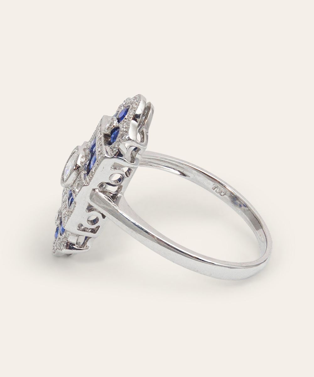 Art Deco Sapphire, Diamond, 18ct White Gold Ring
