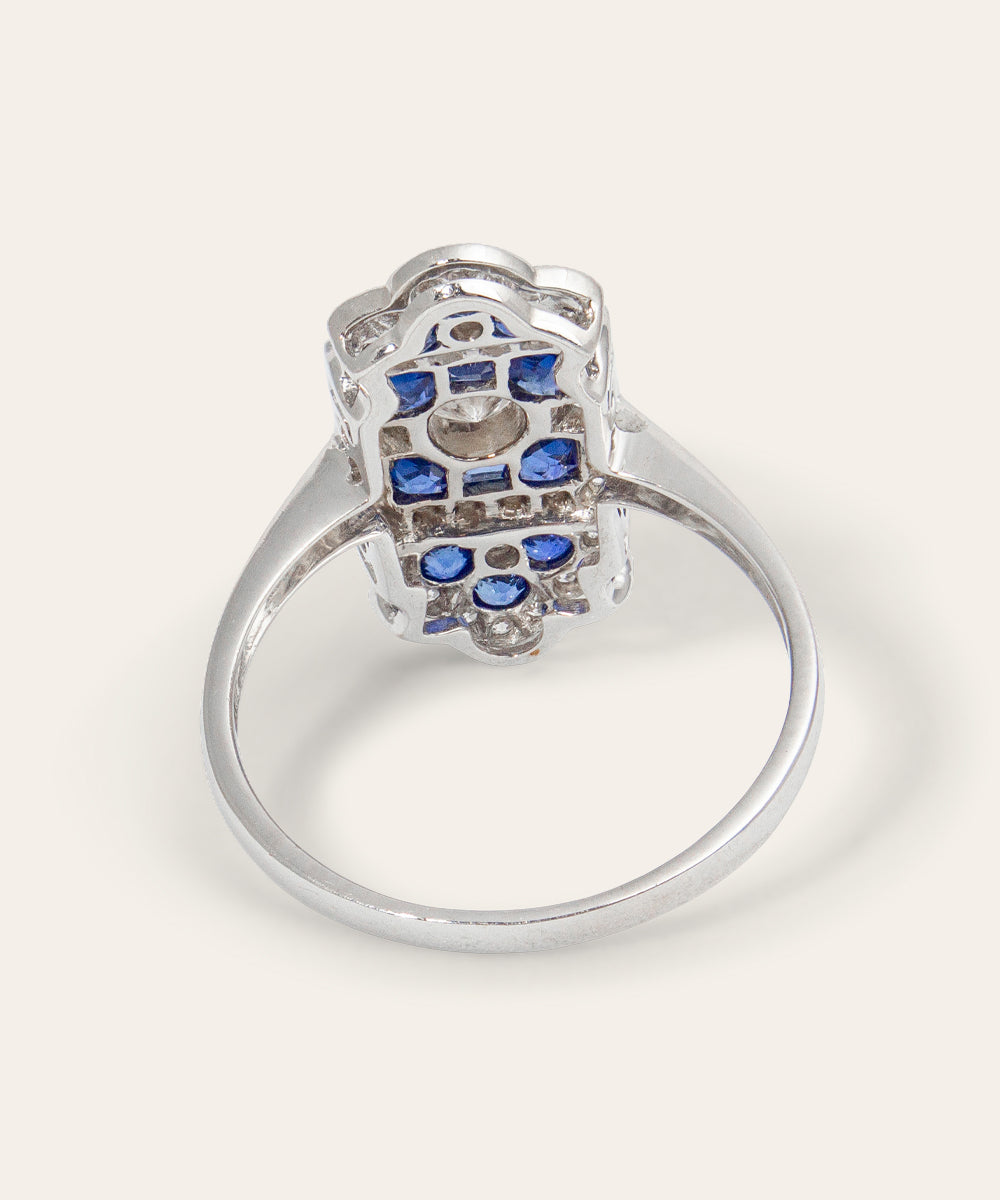 Art Deco Sapphire, Diamond, 18ct White Gold Ring