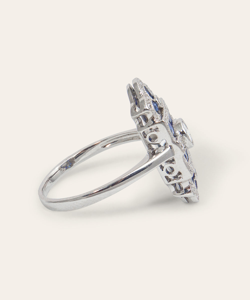 Art Deco Sapphire, Diamond, 18ct White Gold Ring