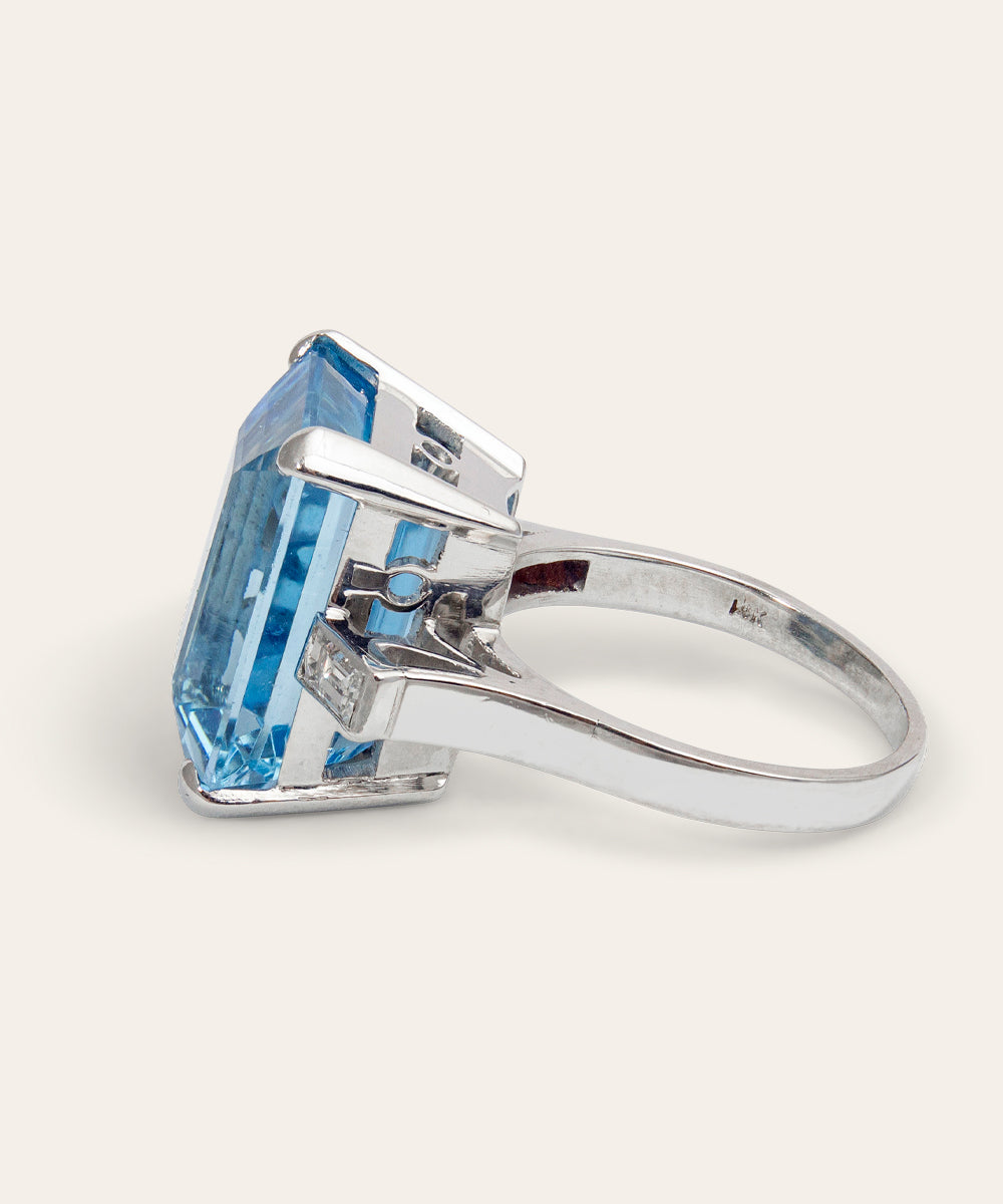 Vintage Aquamarine, Diamond, 14ct White Gold Cocktail Ring