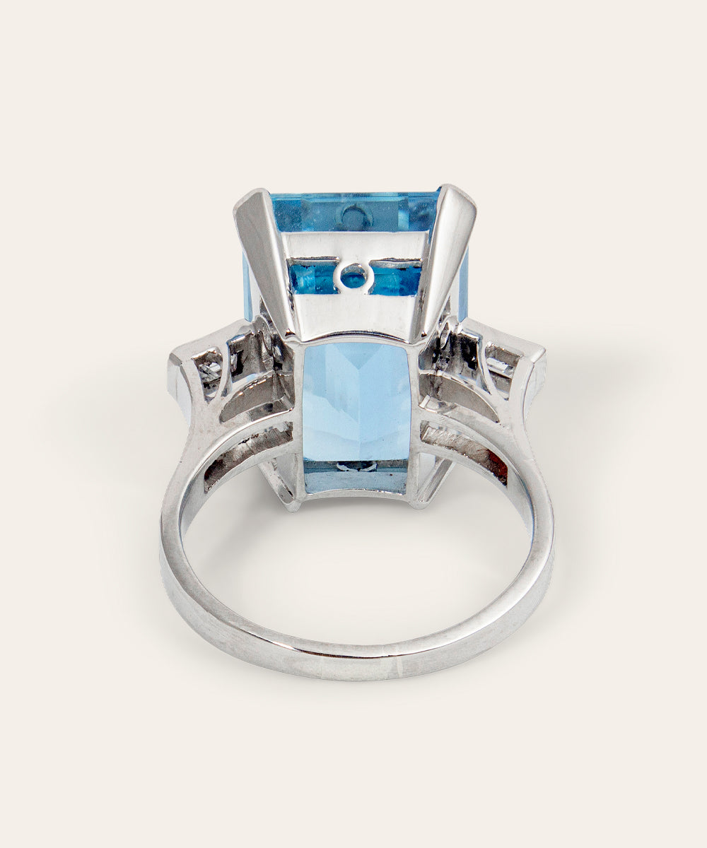 Vintage Aquamarine, Diamond, 14ct White Gold Cocktail Ring