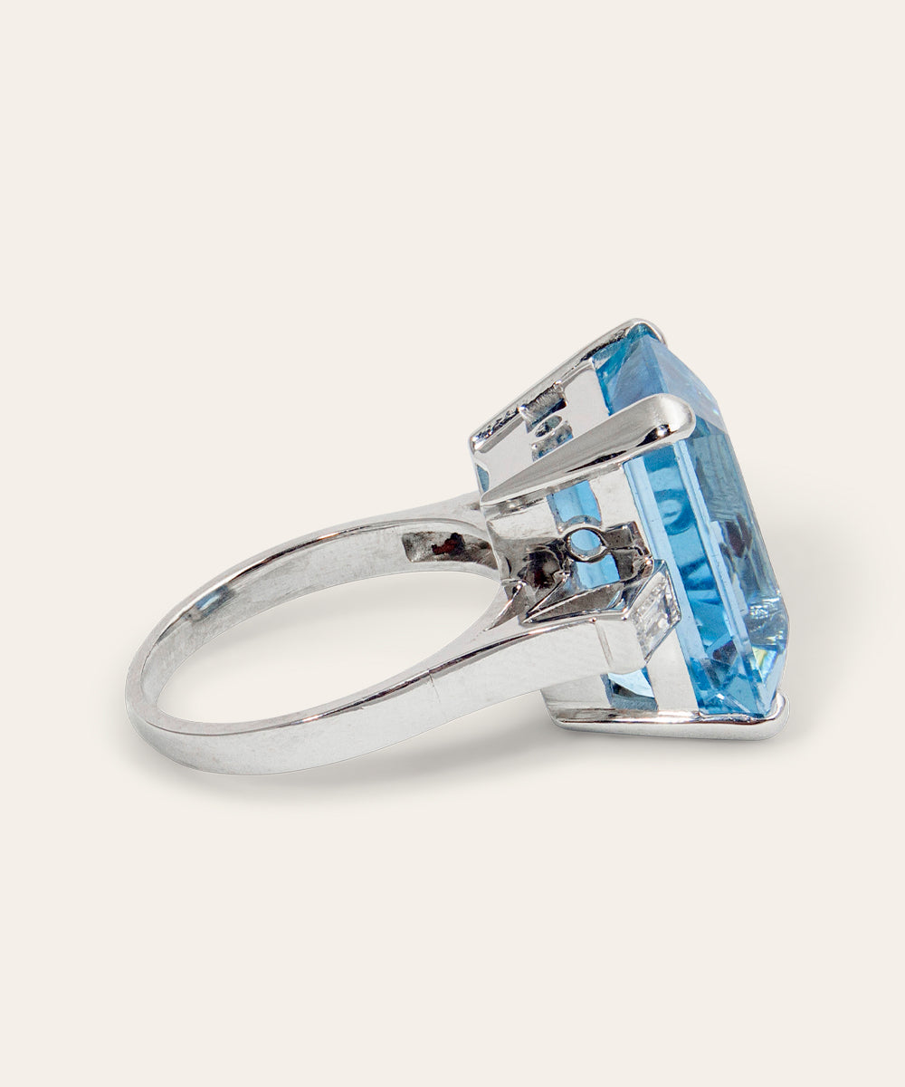 Vintage Aquamarine, Diamond, 14ct White Gold Cocktail Ring
