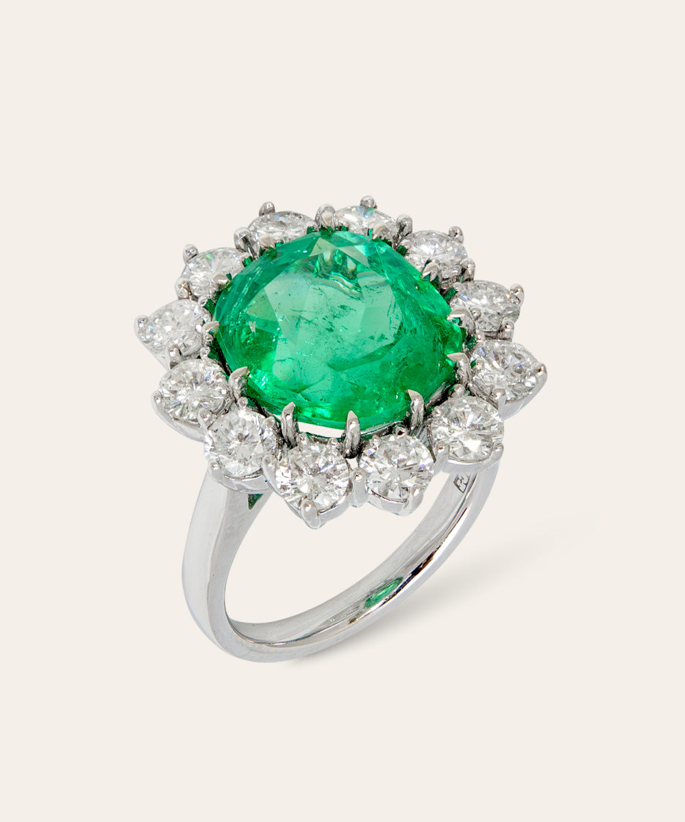 Vintage Emerald, Diamond, 18ct Yellow and White Gold Ring