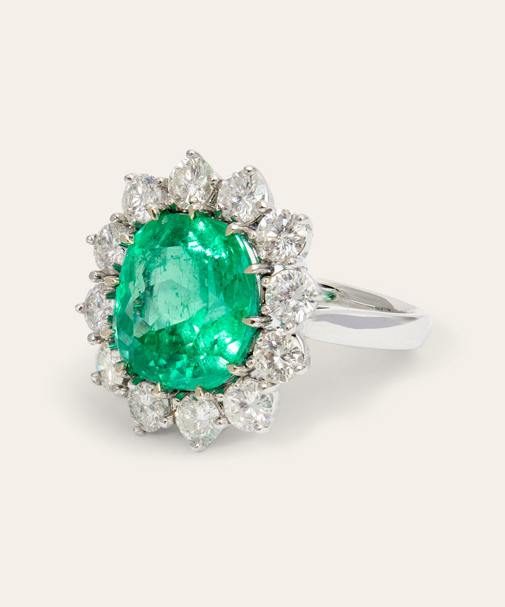 Vintage Emerald, Diamond, 18ct Yellow and White Gold Ring