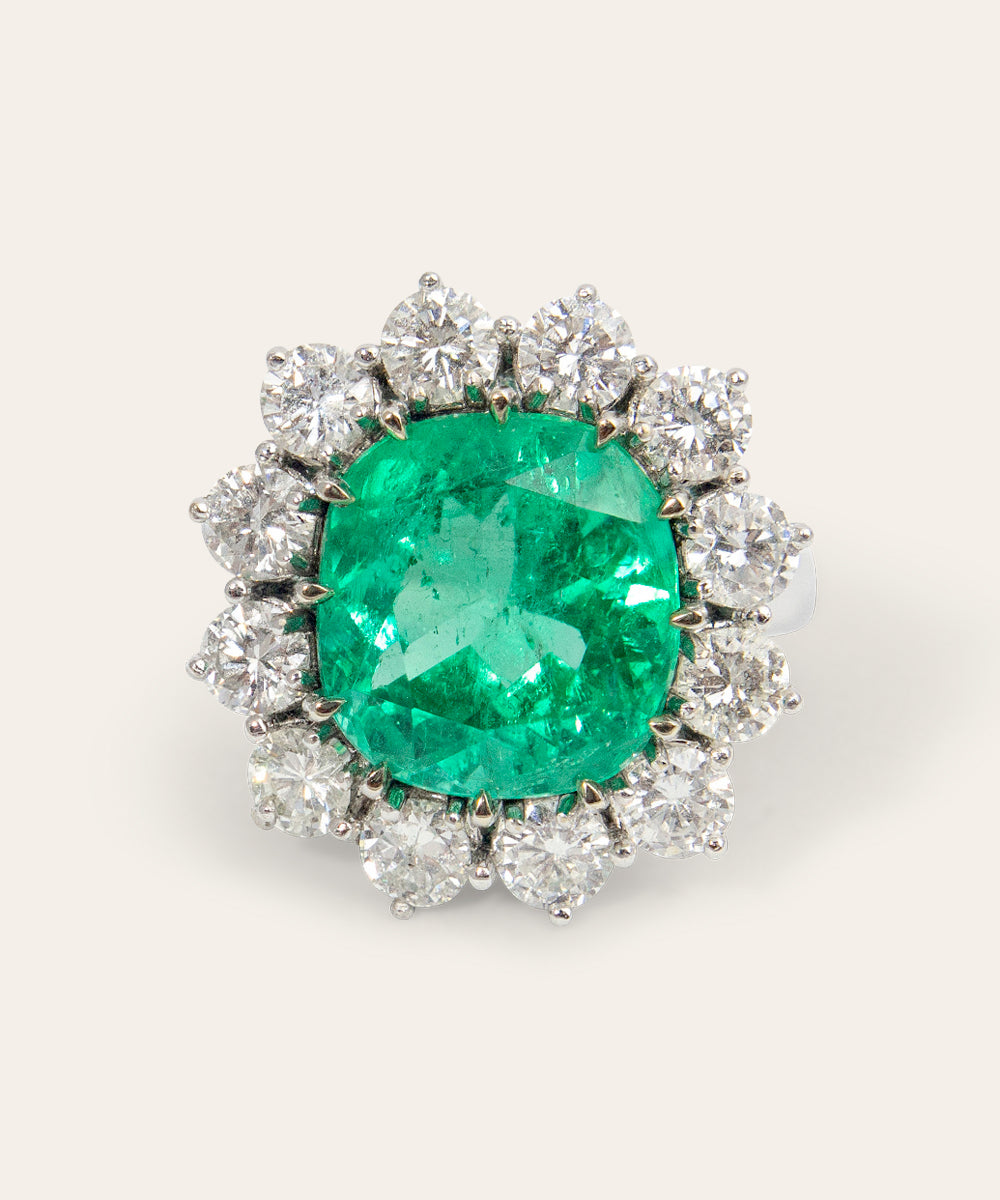 Vintage Emerald, Diamond, 18ct Yellow and White Gold Ring