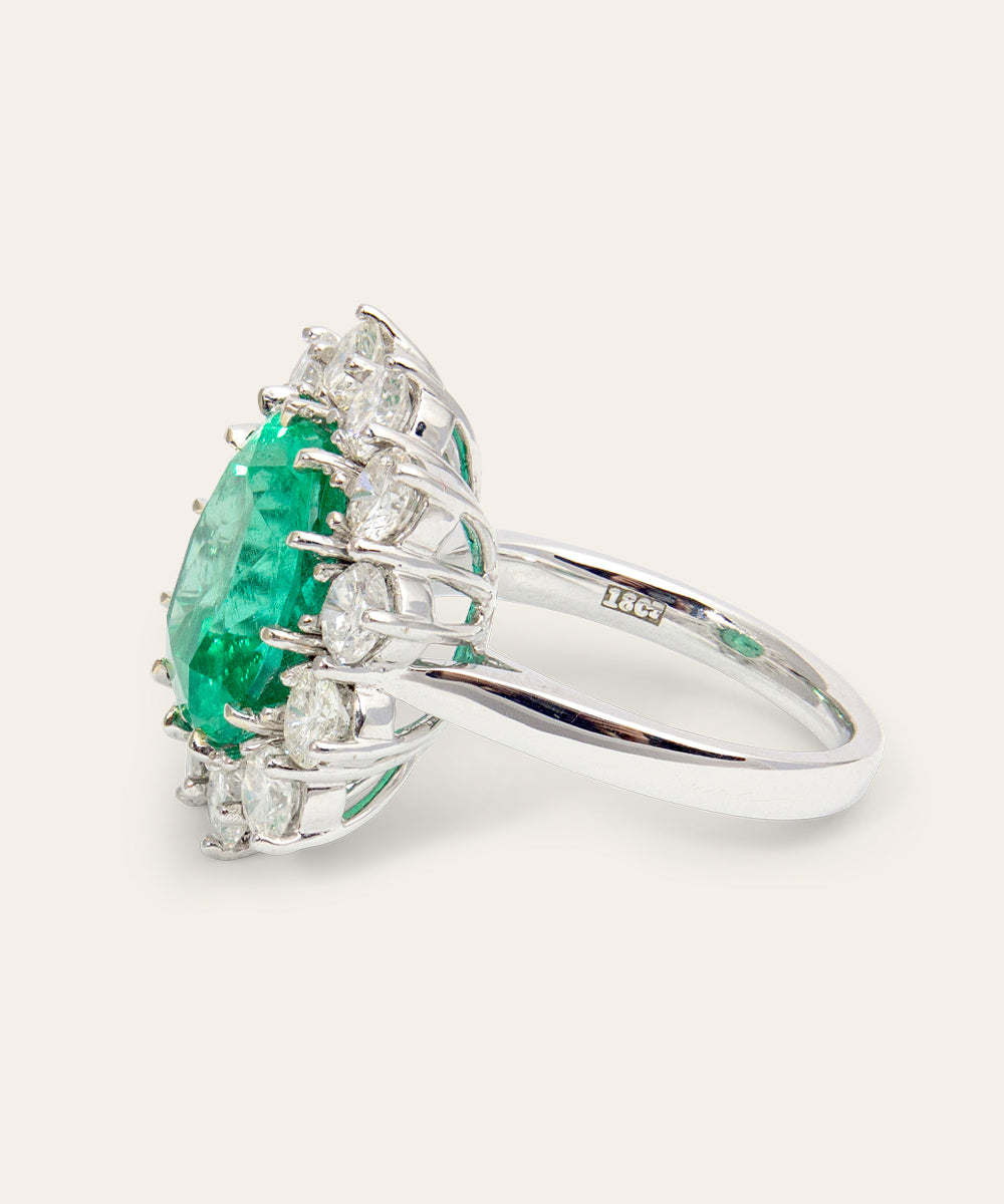 Vintage Emerald, Diamond, 18ct Yellow and White Gold Ring