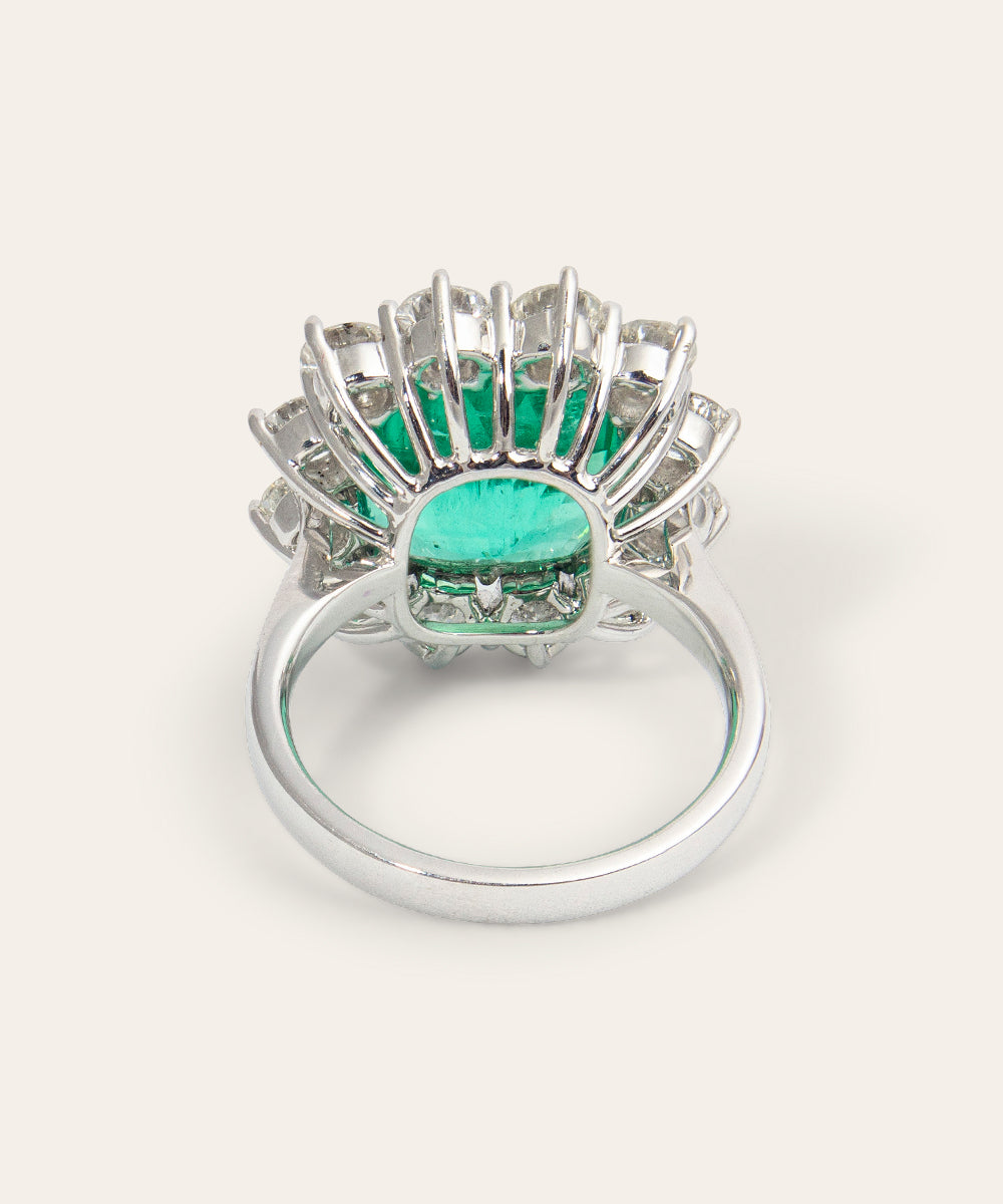 Vintage Emerald, Diamond, 18ct Yellow and White Gold Ring