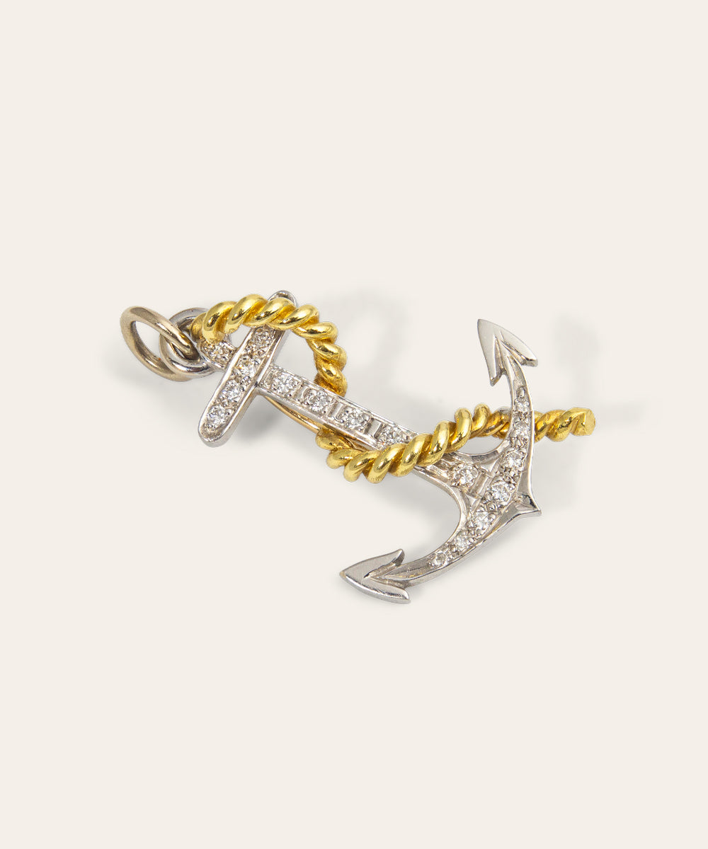 Vintage Diamond and 18ct Gold Anchor Brooch/Pendant