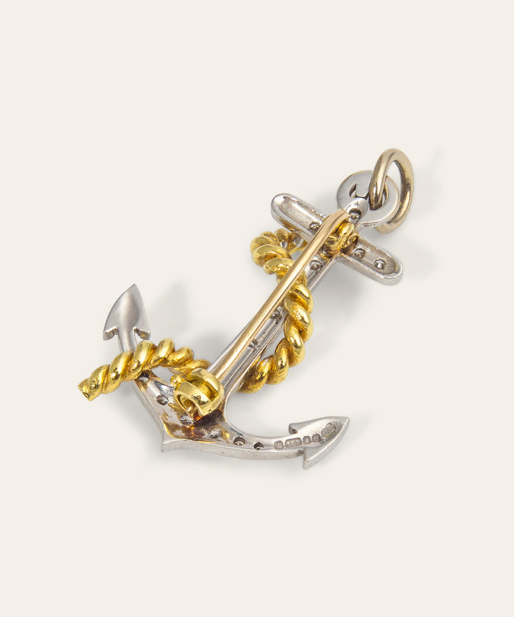 Vintage Diamond and 18ct Gold Anchor Brooch/Pendant