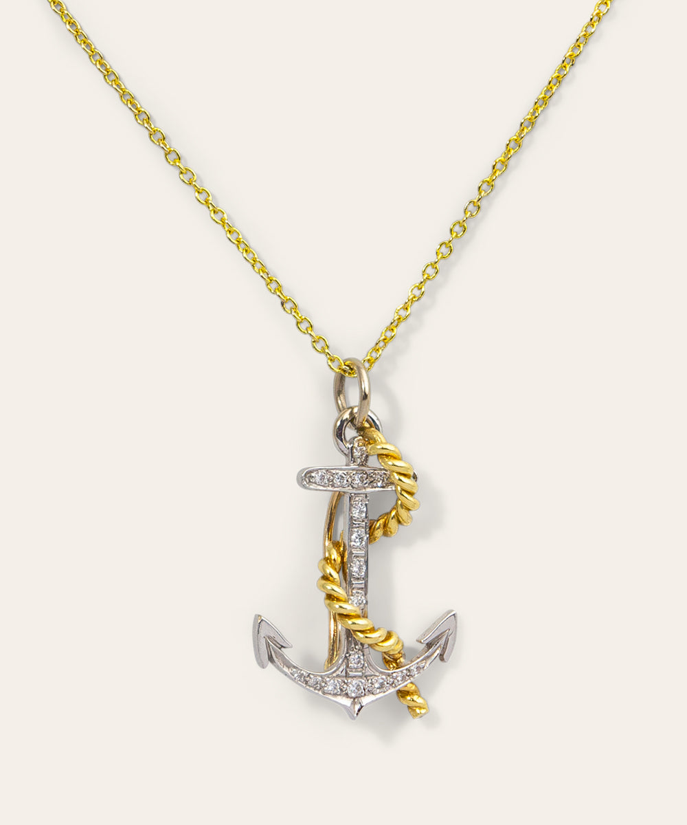 Vintage Diamond and 18ct Gold Anchor Brooch/Pendant