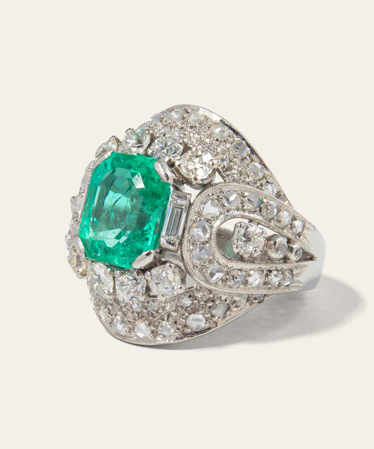 Vintage Emerald and Diamond Cocktail Ring