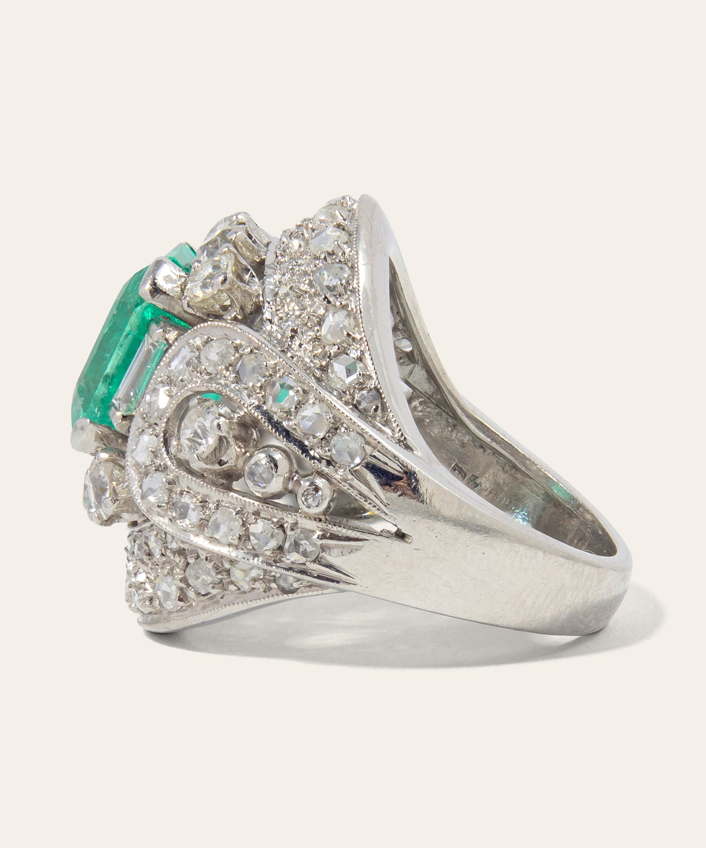 Vintage Emerald and Diamond Cocktail Ring
