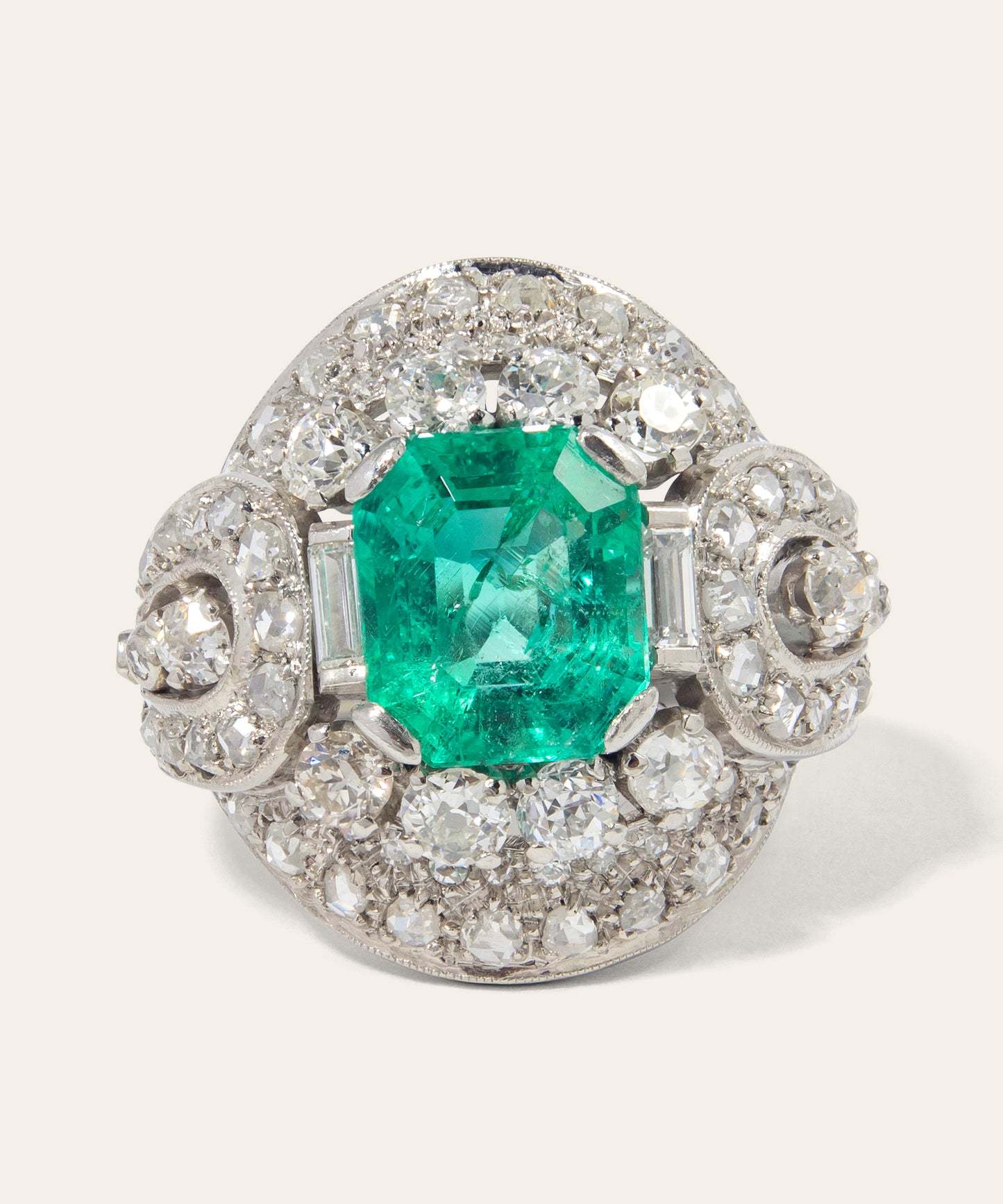 Vintage Emerald and Diamond Cocktail Ring