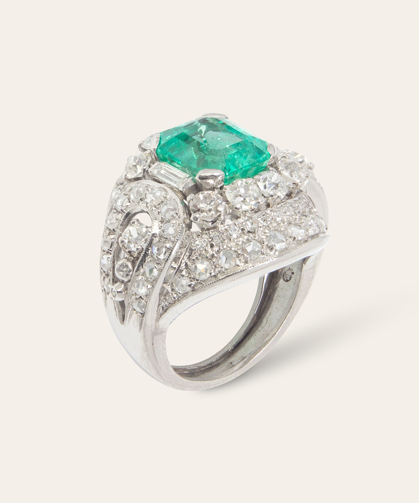 Vintage Emerald and Diamond Cocktail Ring