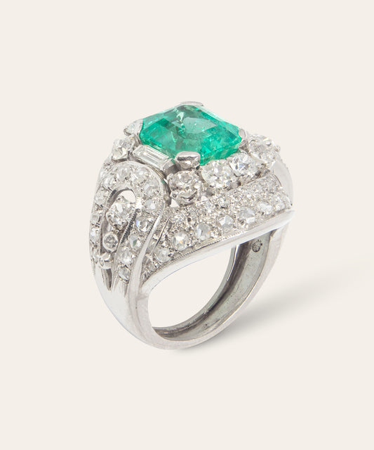 Vintage Emerald and Diamond Cocktail Ring