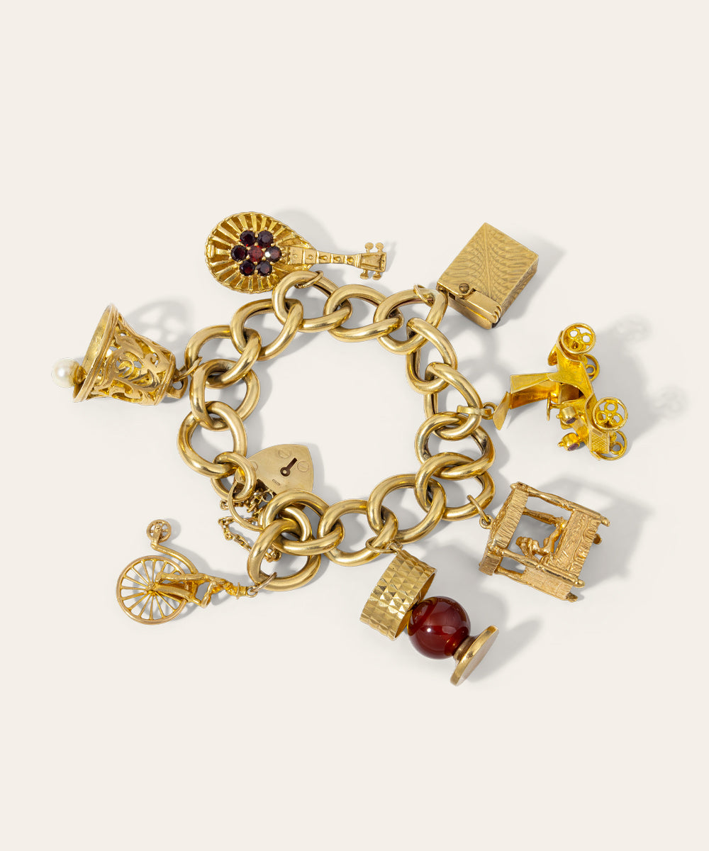 Vintage 9ct & 18ct Curb-Link Charm Bracelet