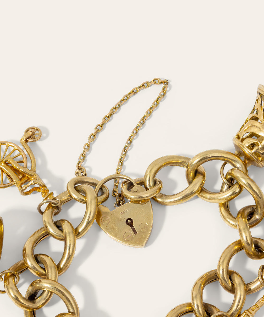 Vintage 9ct & 18ct Curb-Link Charm Bracelet