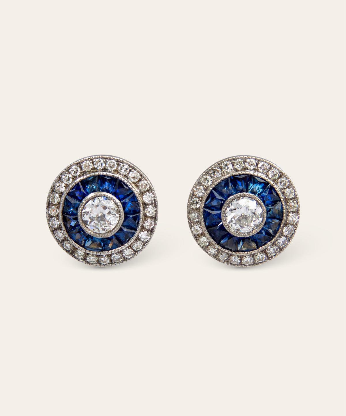 Art Deco Diamond, Sapphire, Platinum, and Gold Earrings