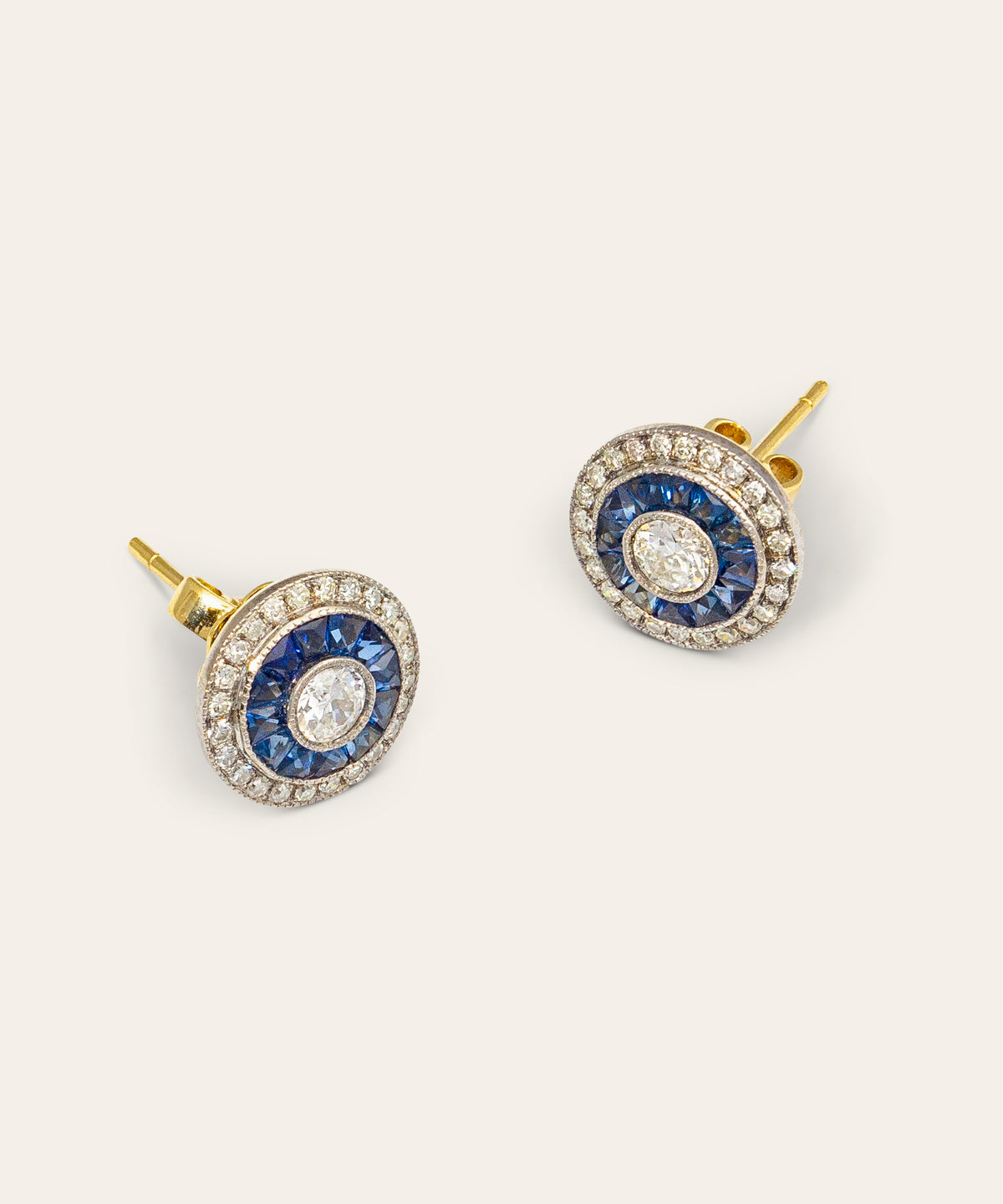 Art Deco Diamond, Sapphire, Platinum, and Gold Earrings
