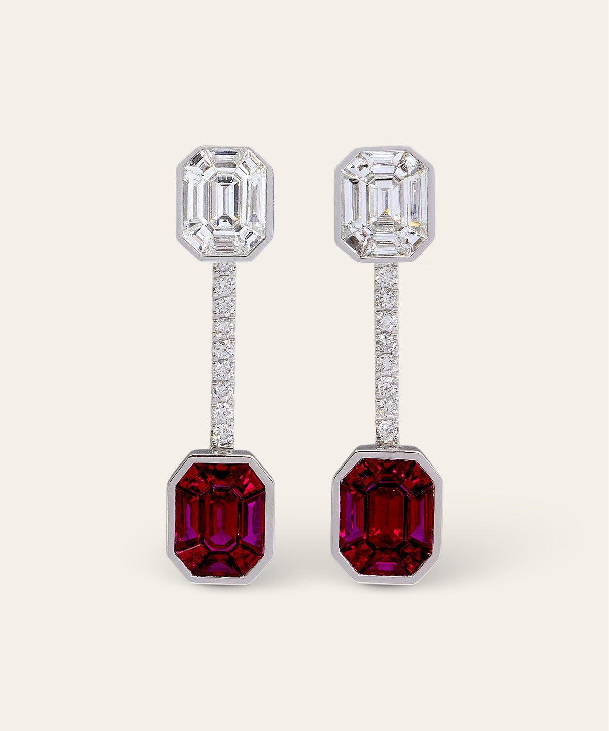 Modern Ruby & Diamond 18ct White Gold Earrings