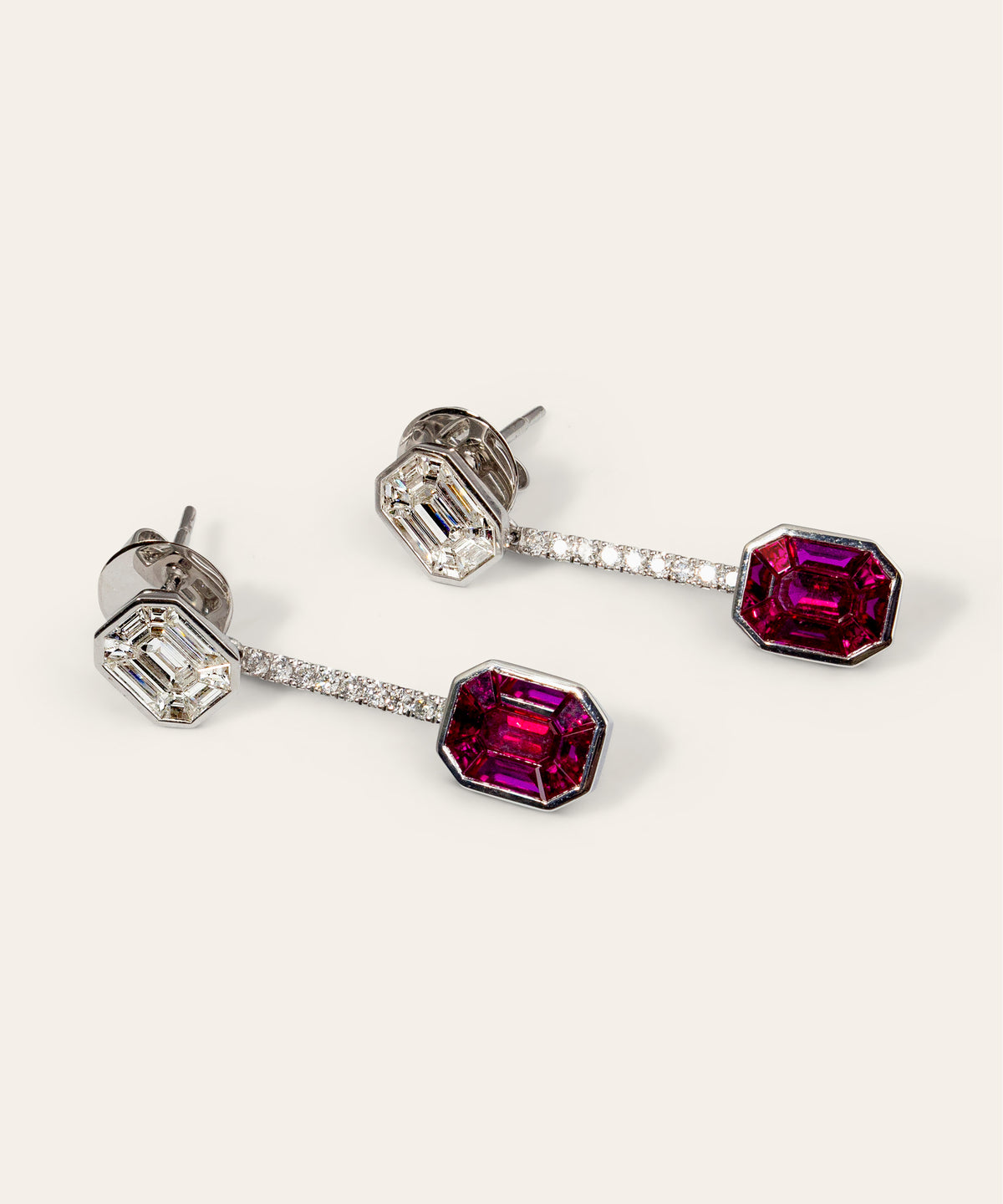 Modern Ruby & Diamond 18ct White Gold Earrings