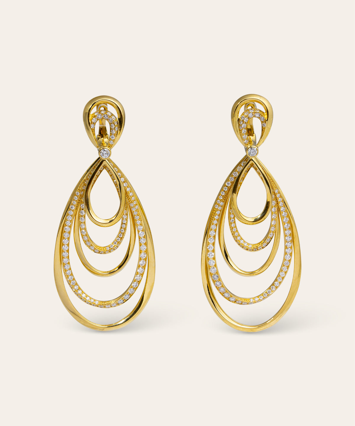 Modern 18ct Yellow Gold and Diamond Drop Earrings