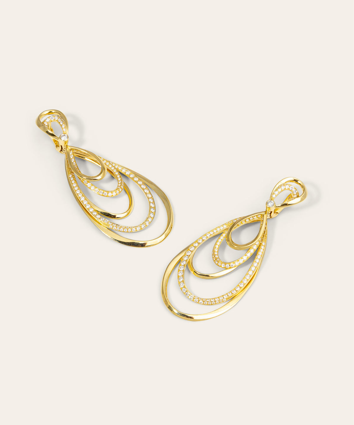 Modern 18ct Yellow Gold and Diamond Drop Earrings