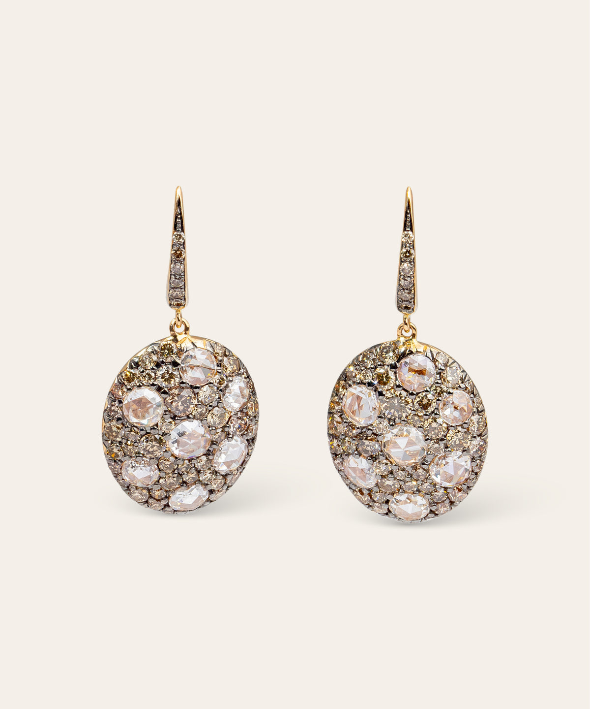 Modern Diamond and 18ct Rose Gold Drop Earrings