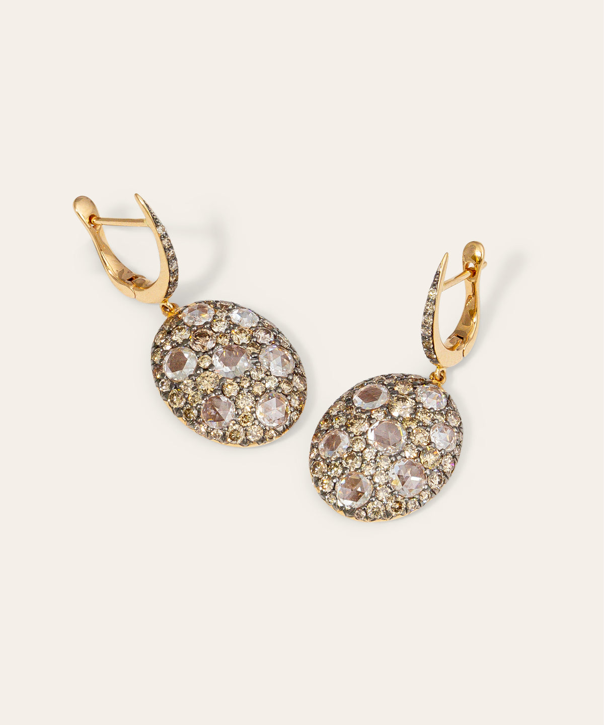 Modern Diamond and 18ct Rose Gold Drop Earrings