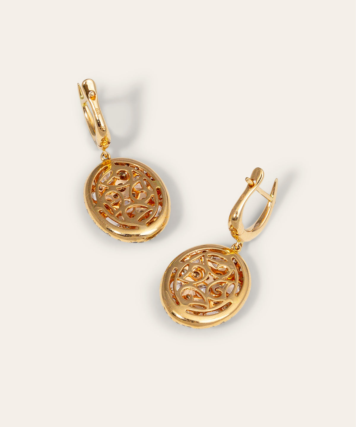 Modern Diamond and 18ct Rose Gold Drop Earrings